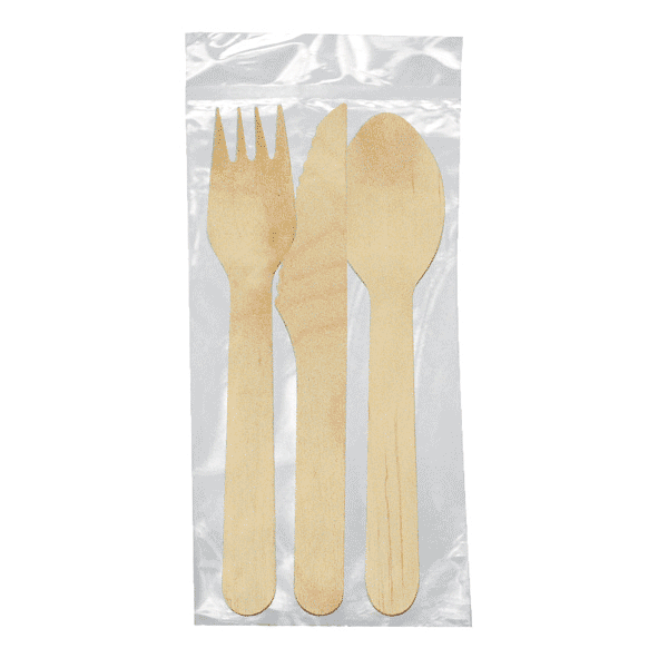 SET FOURCHETTE, COUTEAU, CUILLÈRE "MAKAN"  16 CM NATUREL BOIS (100 UNITÉ) - Garcia de Pou