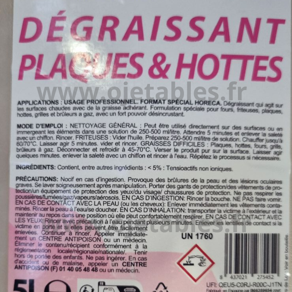 Dégraissant professionnel plaques & hottes 5L