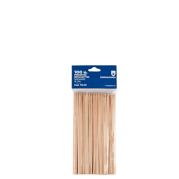 PIQUES BROCHETTES  15 CM NATUREL BOIS (100 UNITÉ) - Garcia de Pou