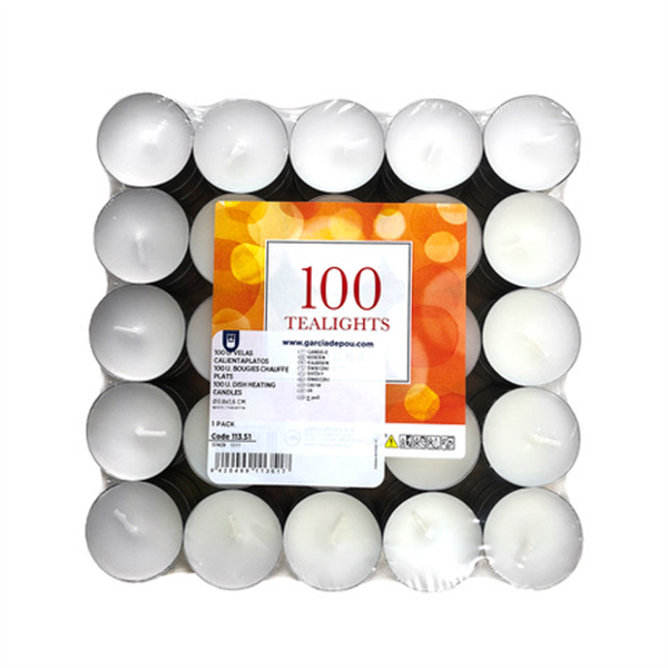 100 U. BOUGIES CHAUFFE PLATS  Ø3,8x1,6 CM BLANC PARAFFINE (1 UNITÉ) - Garcia de Pou