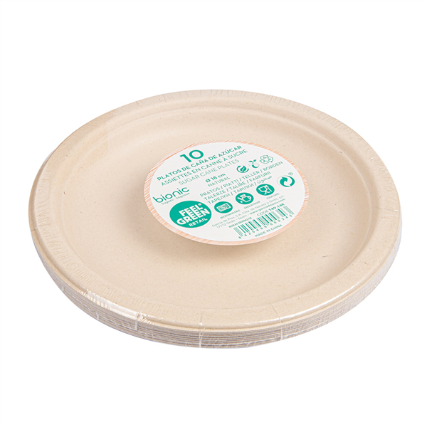 ASSIETTES BIONIC  Ø 18x1,8 CM NATUREL BAGASSE (140 UNITÉ)