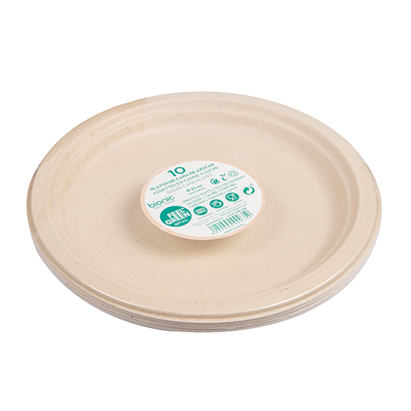 ASSIETTES BIONIC  Ø 23x2 CM NATUREL BAGASSE (130 UNITÉ)