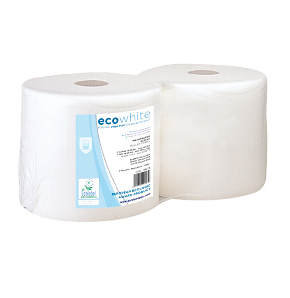 BOBINES ECOLABEL 2 PLIS - 900 FEUILLES  19 G/M2 Ø26x24 CM BLANC OUATE (2 UNITÉ) - Garcia de Pou