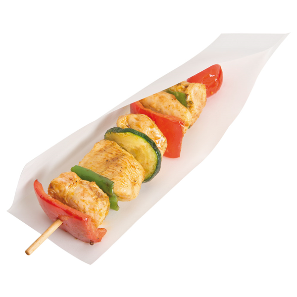 SACHETS OUVERTS BROCHETTES, HOT DOGS "OPEN PACK" 50 G/M2 + 20 LDPE 22x7,6 CM BLANC KRAFT (100 UNITÉ) - Garcia de Pou