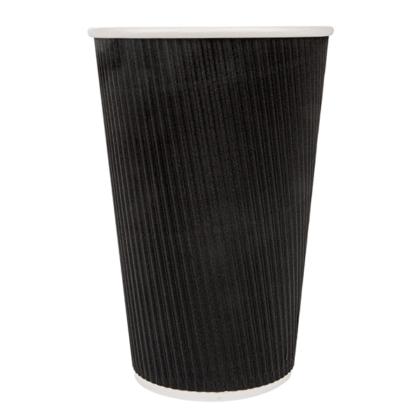 GOBELETS BOISSONS CHAUDES DOUBLE PAROI ONDULÉ 480 ML 300 + 250 + 18 PE G/M2 Ø9/6x13,4 CM NOIR CARTON (500 UNITÉ) - Garcia de Pou