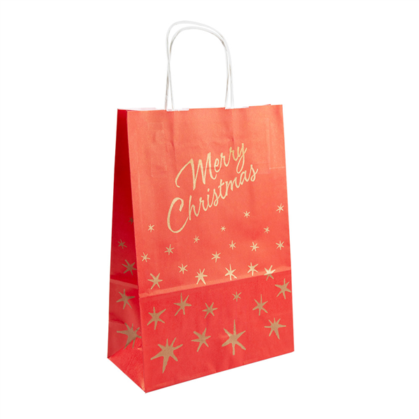 SACS SOS AVEC ANSES "MERRY CHRISTMAS" 80 G/M2 26+14x32 CM ROUGE CELLULOSE (250 UNITÉ) - Garcia de Pou