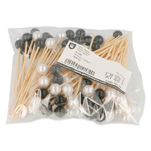 PIQUES "PERLE" BAMBOO  9 (h) CM NATUREL BAMBOU (100 UNITÉ)