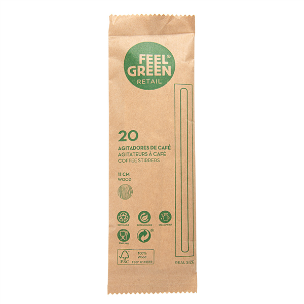 AGITATEURS À CAFÉ SOUS SACHET INDIVIDUEL   0,5x11x0,15 CM NATUREL BOIS (20 UNITÉ)