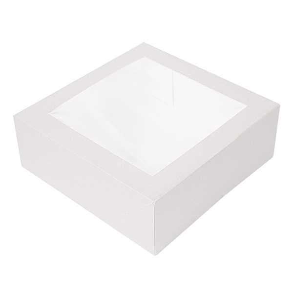 BOÎTES PATISSERIES AVEC FENÊTRE "THEPACK" 250 G/M2 + OPP 26x26x8 CM BLANC CARTON ONDULÉ NANO-MICRO (100 UNITÉ)