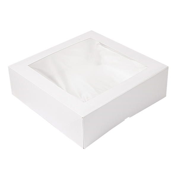 BOÎTES PÂTISSERIES AVEC FENÊTRE "THEPACK" 250 G/M2 + OPP 32x32x10 CM BLANC CARTON ONDULÉ NANO-MICRO (100 UNITÉ)