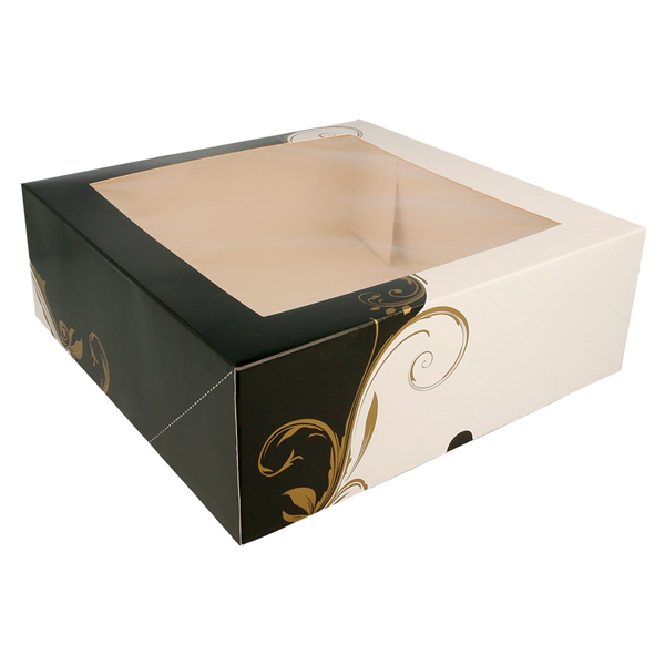 BOÎTES PÂTISSERIES AVEC FENÊTRE "THEPACK CLASSIC" 250 G/M2 28x28x10 CM BLANC CARTON ONDULÉ NANO-MICRO (50 UNITÉ) - Garcia de Pou