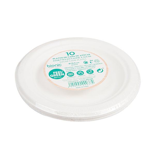 ASSIETTES BIONIC  Ø 15,5x1,4 CM BLANC BAGASSE (170 UNITÉ)