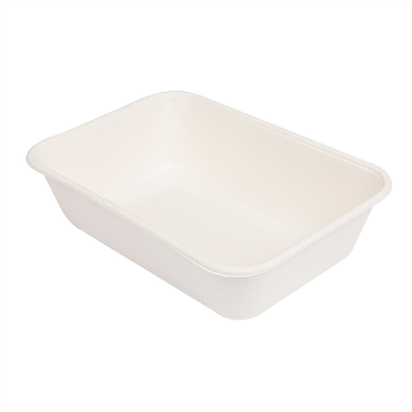 PLATEAUX + COUVERCLE "BIONIC" 800 ML 19,3x13,5x5 CM BLANC BAGASSE (400 UNITÉ) - Garcia de Pou