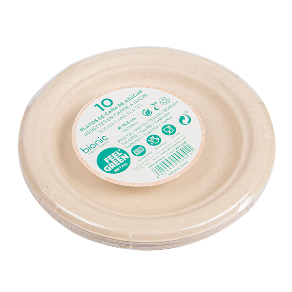 ASSIETTES BIONIC  Ø 15,5x1,4 CM NATUREL BAGASSE (170 UNITÉ)