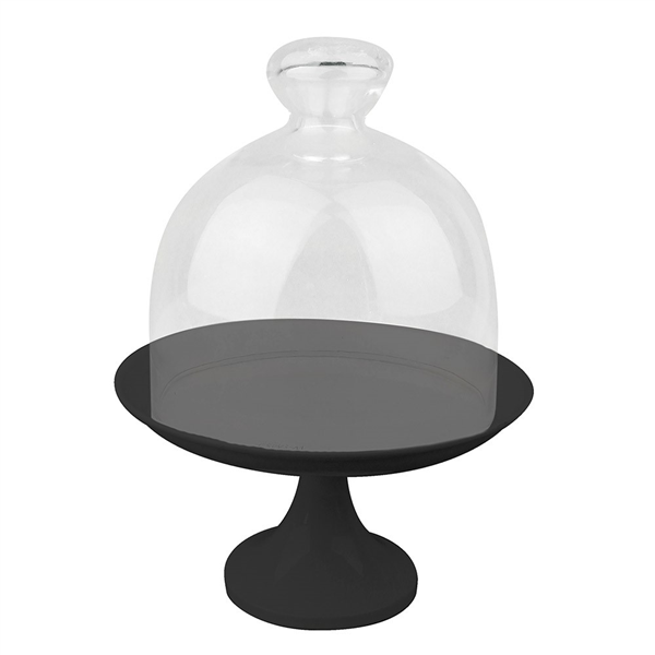 STAND POUR GATEAUX + COUVERCLE VERRE  Ø 24,5x30 CM NOIR METAL (1 UNITÉ) - Garcia de Pou