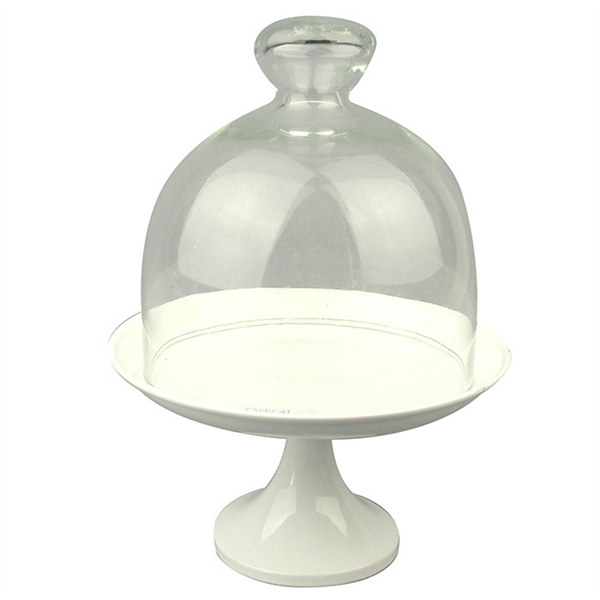 STAND POUR GATEAUX + COUVERCLE VERRE  Ø 24,5x30 CM BLANC METAL (1 UNITÉ) - Garcia de Pou