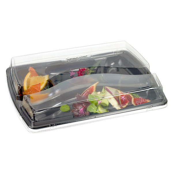 PLATEAU REPAS POUR EMPORTER + COUVERCLE  34x24,5x6.5 CM NOIR RPET (100 UNITÉ) - Garcia de Pou