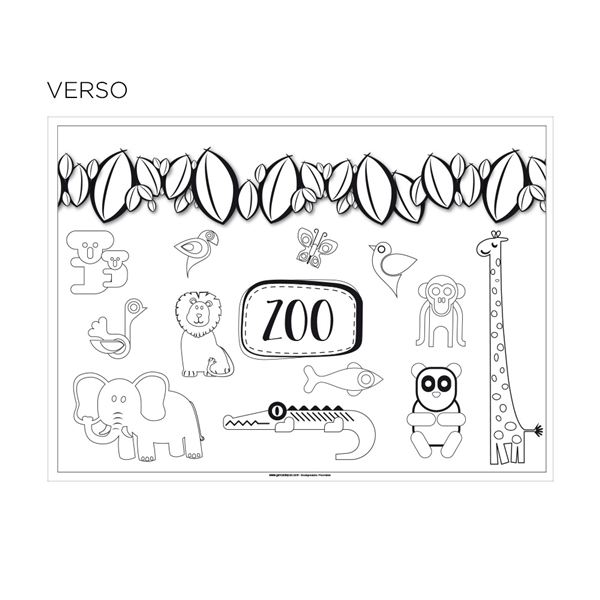 SETS DE TABLE COLORIAGE "ZOO"  100 G/M2 31x43 CM QUADRICHROMIE CELLULOSE (1000 UNITÉ) - Garcia de Pou