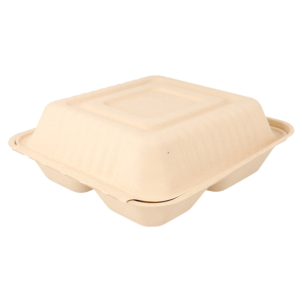 COQUILLES "M" 3 COMPART. "BIONIC"  20x20x7,5 CM NATUREL BAGASSE (200 UNITÉ) - Garcia de Pou