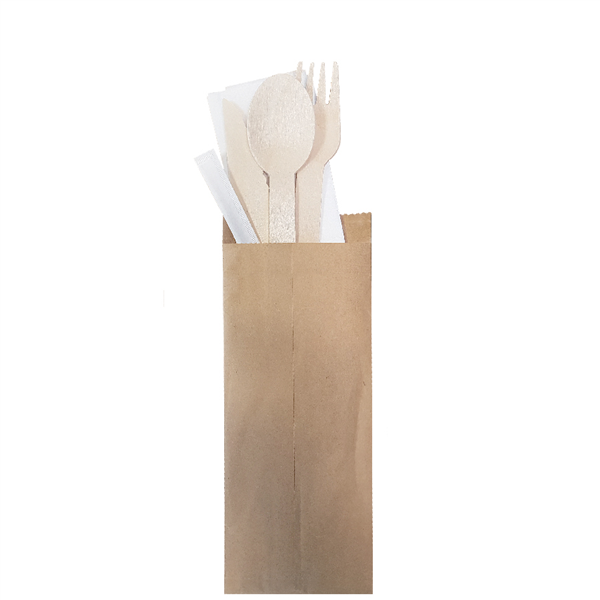 SET COUVERTS, SERVIETTE, CURE-DENTS SOUS SACHETS KRAFT "MAKAN"  16 CM NATUREL BOIS (200 UNITÉ) - Garcia de Pou