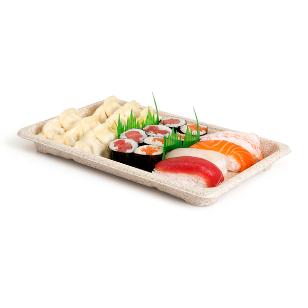 BOÎTES SUSHI "BIONIC"  23,5x15,5x2 CM NATUREL BAGASSE (800 UNITÉ) - Garcia de Pou