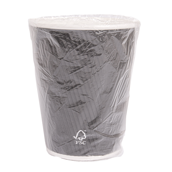 GOBELETS DOUBLE PAROI, ONDULÉ, EMBALLÉ INDIVIDUEL 360 ML 300 + 250 + 18 PE G/M2 Ø 9x11 CM NOIR CARTON (1000 UNITÉ) - Garcia de Pou