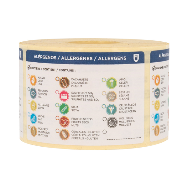 ÉTIQUETTES ADHESIVES ALLERGÈNES EN ROULEAU  7,5x5 CM PAPIER (500 UNITÉ) - Garcia de Pou