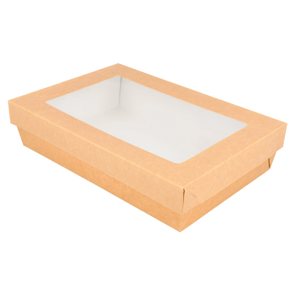 PETITES BOÎTES+COUVERCLES AVEC FÊNETRE 1300 ML 290 + 18 PE G/M2 21x14x5 CM MARRON CARTON (200 UNITÉ) - Garcia de Pou