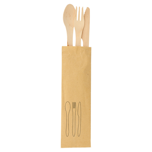 SET FOURCHETTE, COUTEAU, CUILLÈRE "CURVE"  18,5 CM NATUREL BOIS (200 UNITÉ) - Garcia de Pou