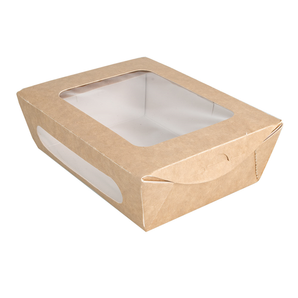 BOÎTES AVEC FENÊTRE POUR SALADE 700 ML 391 G/M2 + PE 16x12x5 CM MARRON CARTON (200 UNITÉ) - Garcia de Pou