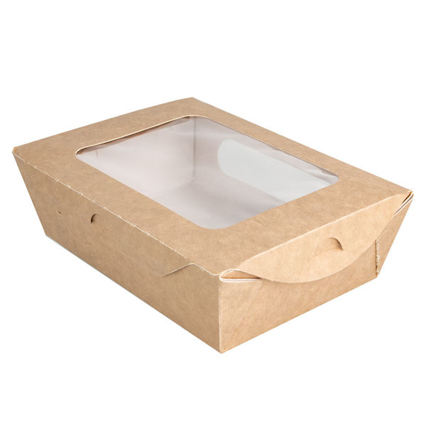 BOÎTES AVEC FENÊTRE POUR SALADE 700 ML 391 G/M2 + PE 16x12x5 CM MARRON CARTON (200 UNITÉ) - Garcia de Pou