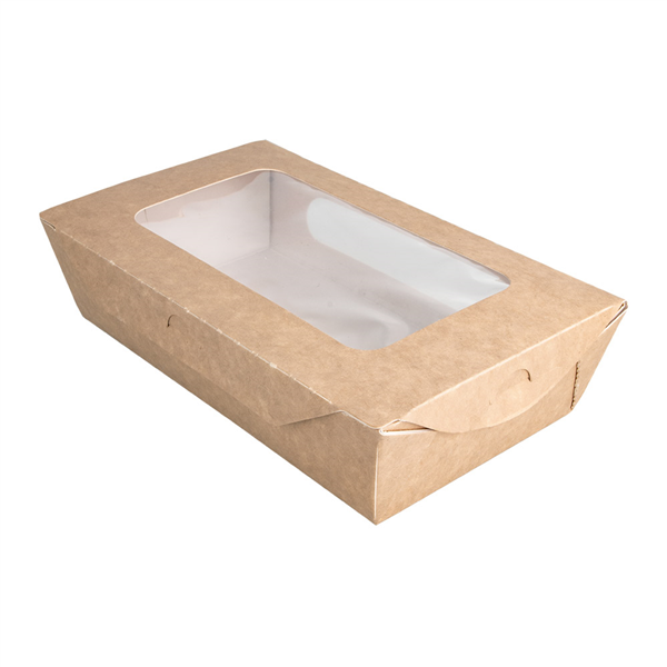 BOÎTES AVEC FENÊTRE POUR SALADE 900 ML 391 G/M2 + PE 20x12x5 CM MARRON CARTON (200 UNITÉ) - Garcia de Pou