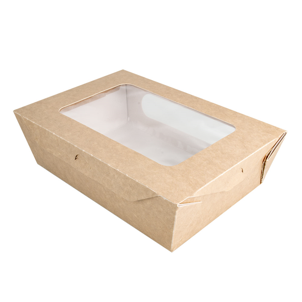 BOÎTES AVEC FENÊTRE POUR SALADE 1200 ML 391 G/M2 + PE 20,4x14,2x6 CM MARRON CARTON (200 UNITÉ) - Garcia de Pou