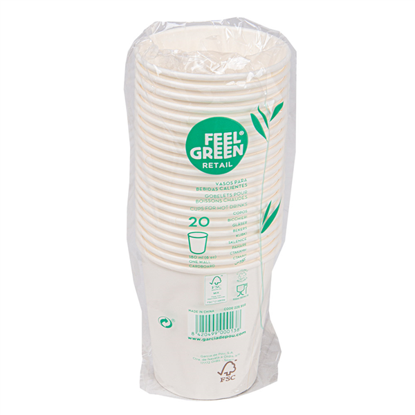 GOBELETS BOISSONS CHAUDES 1 PAROI  180 ML 260 + 18 PE G/M2 Ø7,2/5,3x7,8 CM BLANC CARTON (400 UNITÉ)