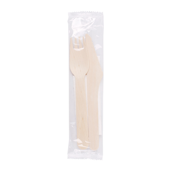 SET FOURCHETTE, COUTEAU, SERVIETTE "MAKAN"  16 CM NATUREL BOIS (100 UNITÉ) - Garcia de Pou