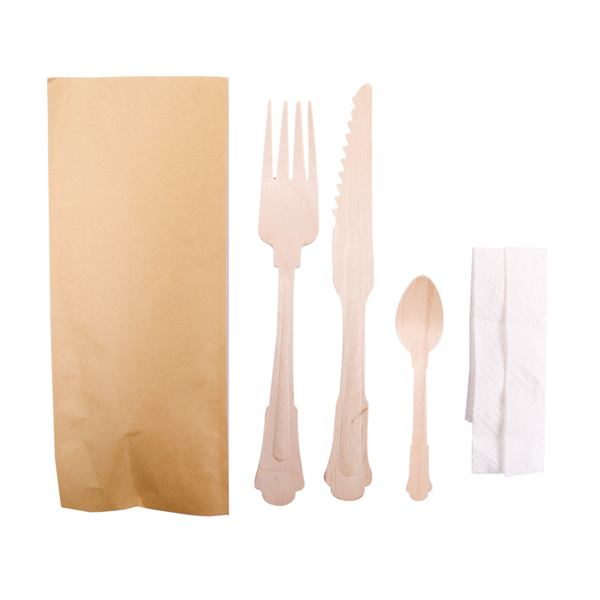 SETS FOURCH.+COUTEAU+SERV.+CUILLÈRE CAFÉ "CLASSIC"  20 CM NATUREL BOIS (100 UNITÉ) - Garcia de Pou