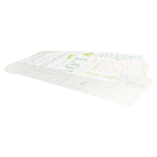 PAPIER INGRAISSABLES OUVERT 2 CÔTÉS FAST FOOD "PAROLE" 35 G/M2 9+3x22 CM BLANC PARCH.INGRAISSABLE (500 UNITÉ) - Garcia de Pou