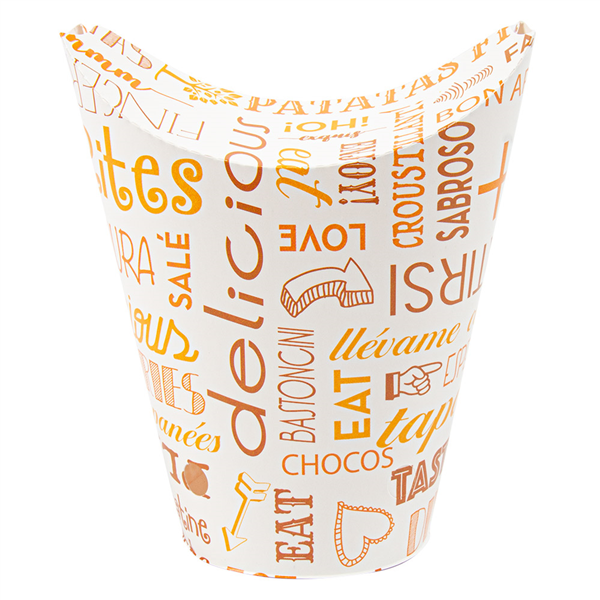 GOBELETS À FRITES AVEC FERMETURE "PAROLE" 16 OZ - 480 ML 220 + 18PE G/M2 8,5x14 CM BLANC CARTON (50 UNITÉ) - Garcia de Pou