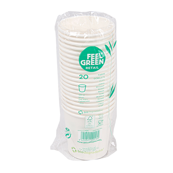 GOBELETS "BIODEGRADABLE" 120 ML 170 + 30 PLA G/M2 Ø6,3/4,5x6 CM BLANC CARTON+PLA (400 UNITÉ)