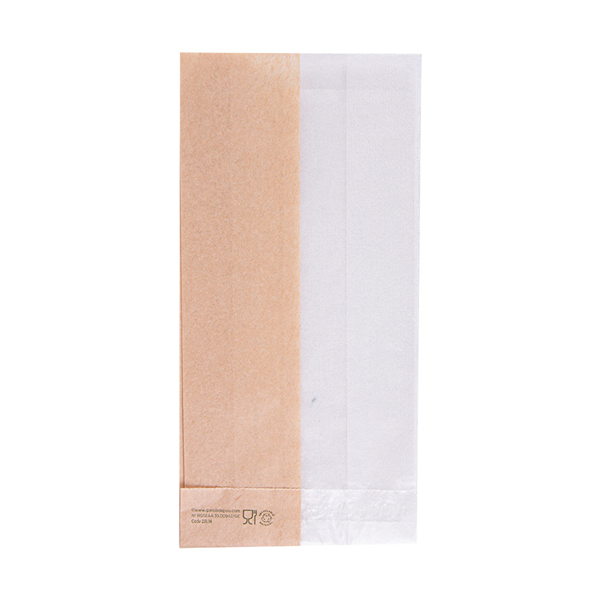 SACHETS POUR SANDWICHES AVEC FENÊTRE ECO "CORNER WINDOW" 40 G/M2 9+5,5x18 CM NATUREL KRAFT (250 UNITÉ) - Garcia de Pou