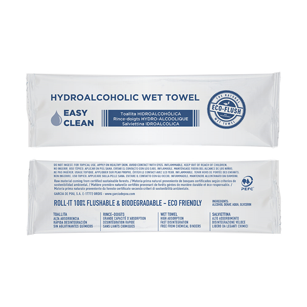 RINCE-DOIGTS HYDRO-ALCOOLIQUES "ROLL-IT" "EASY CLEAN" 50 G/M2 14,5x4 CM BLANC CELLULOSE (600 UNITÉ) - Garcia de Pou