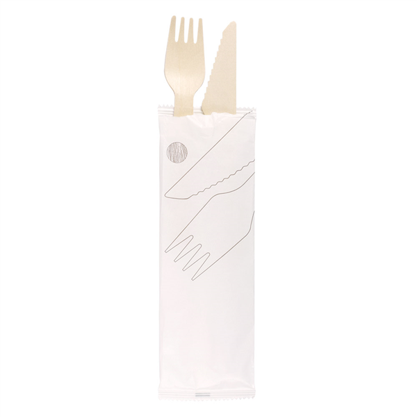 SET FOURCHETTE, COUTEAU SOUS SACHETS "MAKAN"  16 CM NATUREL BOIS (100 UNITÉ) - Garcia de Pou