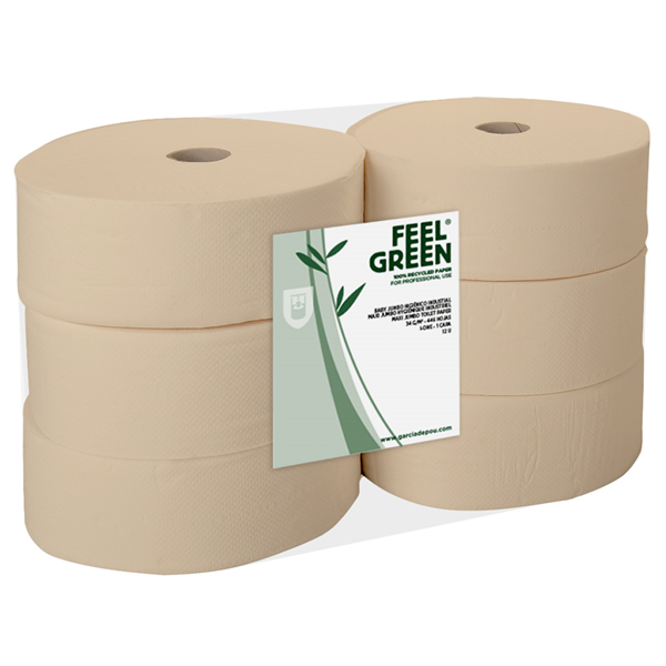 HYGIÉNIQUE "MAXI JUMBO" ECOLABEL 2 PLIS - 1KG  17 G/M2 Ø 26x9,5 CM NATUREL PAPIER RECYCLÉ (6 UNITÉ) - Garcia de Pou