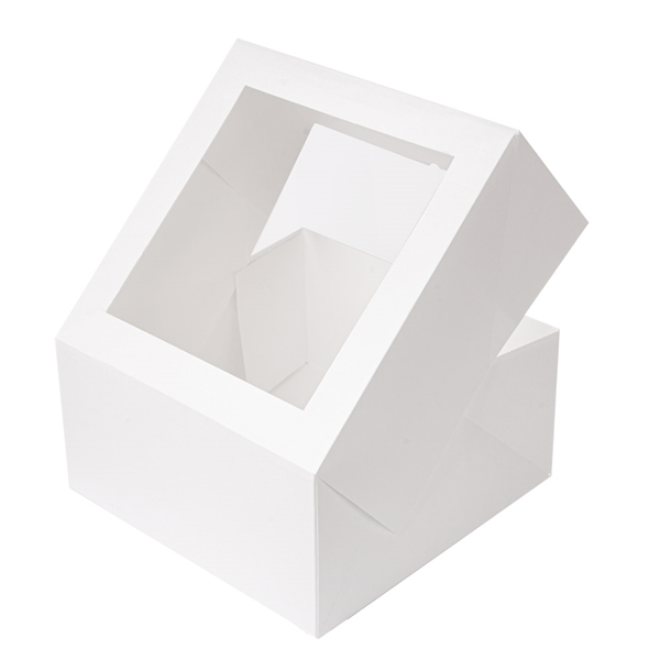 BOÎTES PÂTISSERIES AVEC FENÊTRE "THEPACK" 250 G/M2 + OPP 24x24x12 CM BLANC CARTON ONDULÉ NANO-MICRO (100 UNITÉ) - Garcia de Pou