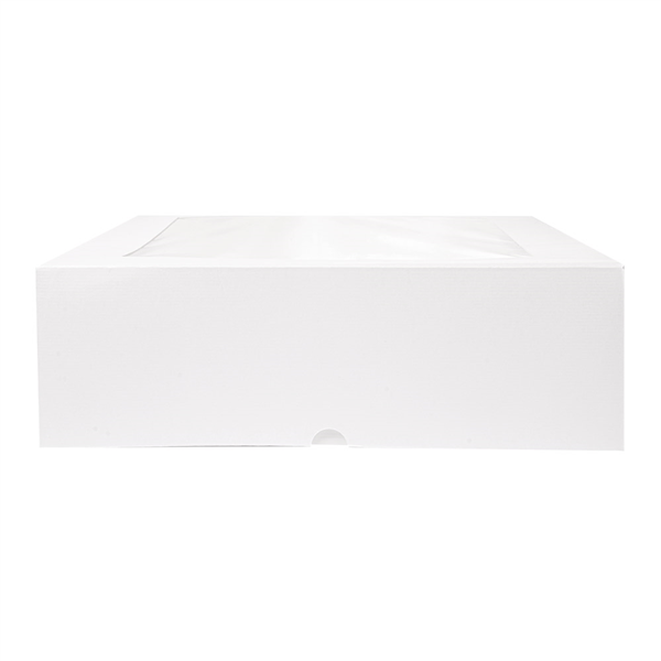 BOÎTES PÂTISSERIES AVEC FENÊTRE "THEPACK" 250 G/M2 + OPP 32x32x10 CM BLANC CARTON ONDULÉ NANO-MICRO (100 UNITÉ) - Garcia de Pou