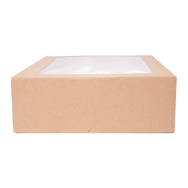 BOÎTES PÂTISSERIES AVEC FENÊTRE "THEPACK" 240 G/M2 + OPP 28x28x10 CM NATUREL CARTON ONDULÉ NANO-MICRO (100 UNITÉ) - Garcia de Pou