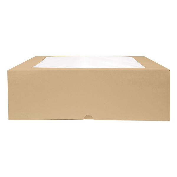 BOÎTES PÂTISSERIES AVEC FENÊTRE "THEPACK" 240 G/M2 + OPP 32x32x10 CM NATUREL CARTON ONDULÉ NANO-MICRO (100 UNITÉ) - Garcia de Pou