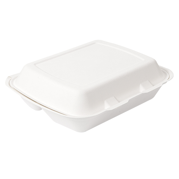 COQUILLES 3 COMPART. "BIONIC" 950 ML 23x18x7,3 CM BLANC BAGASSE (200 UNITÉ) - Garcia de Pou