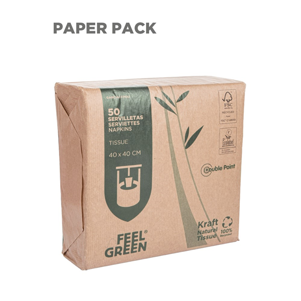 SERVIETTES ECOLABEL 2 PLIS "PAPER PACK" 18 G/M2 33x33 CM NATUREL OUATE RECYCLÉE (2400 UNITÉ) - Garcia de Pou