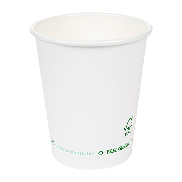 GOBELETS EN PAPIER 1 PAROI "PLASTIC FREE" 240 ML 280 G/M2 Ø8/5,6x9,2 CM BLANC CARTON (1000 UNITÉ) - Garcia de Pou